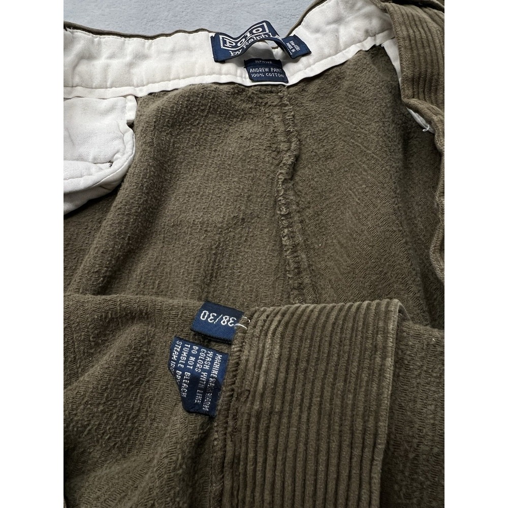 Polo Ralph Lauren Corduroy Andrew Pants Mens 38x30 Brown Pleated Slacks VTG 90s - Picture 5 of 9